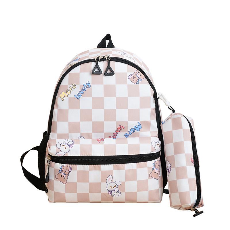 Kids Backpack For School And Outings With Cute Print And Grid Pattern In Durable Polyester Fabric
