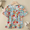 Women Casual Round Neck Summer Short Sleeve Print Blouse