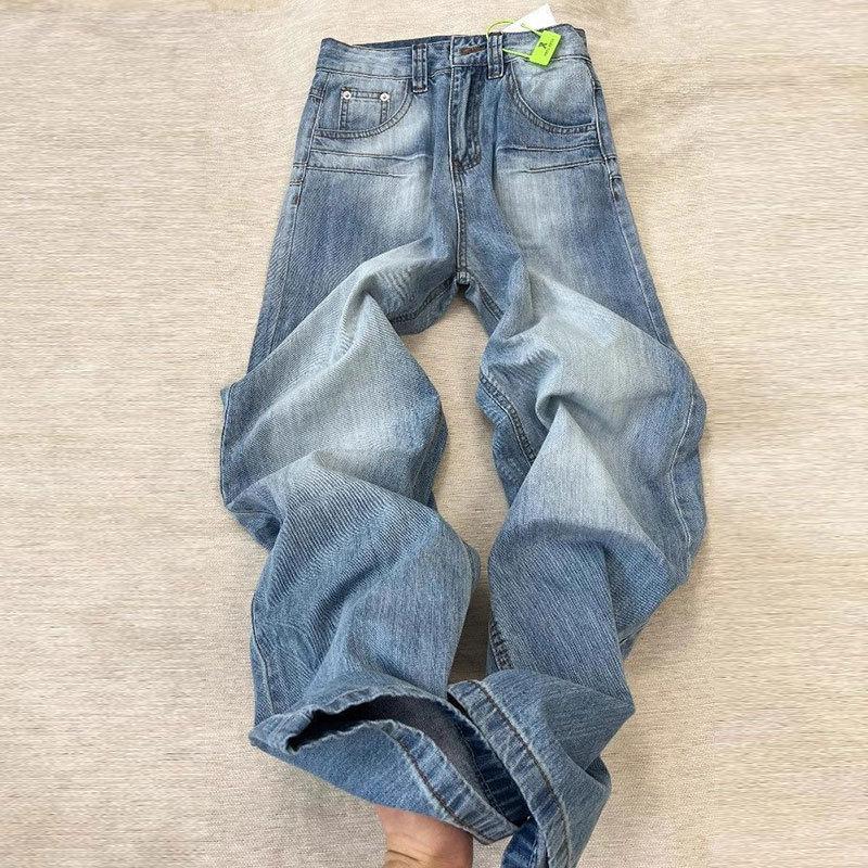 Fat mm design sense high waist straight jeans women's summer new American large size retro loose and thin wide leg pants