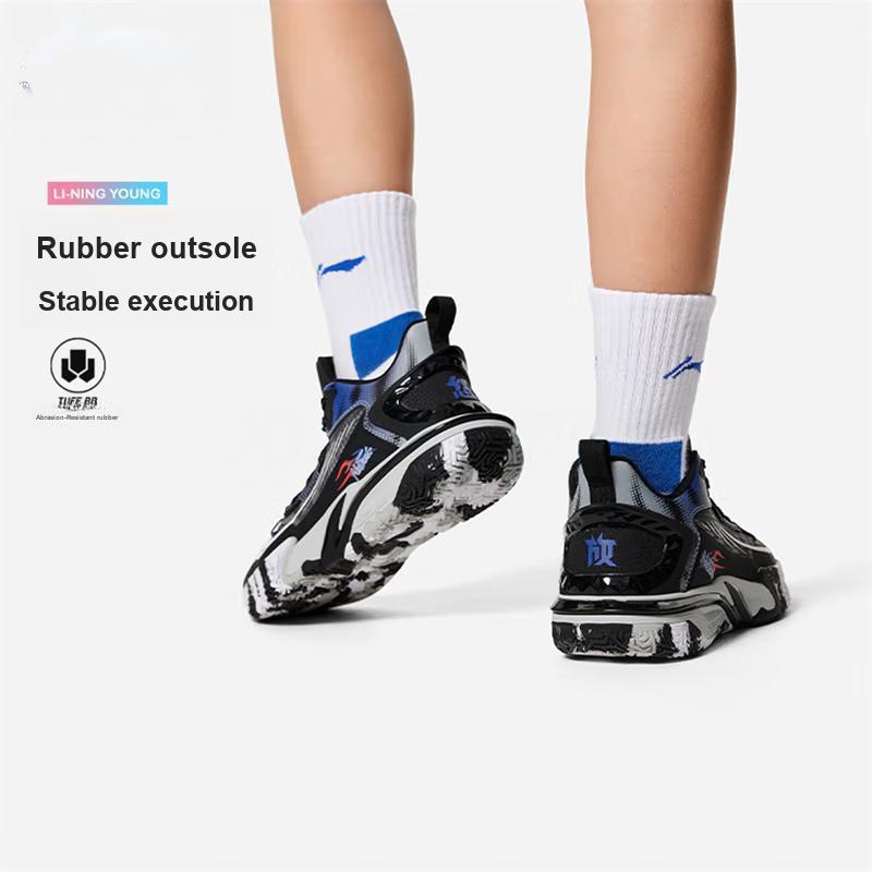 Баскетбольные кроссовки Li Ning Kids с цветным блоком и логотипом, нескользящие, с низким верхом, детские кроссовки черного цвета YKBU068-7
