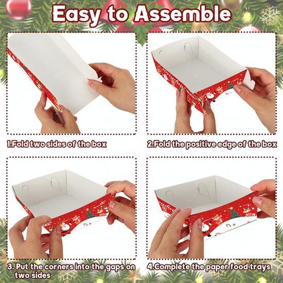 Рождественские подносы для закусок Одноразовые бумажные лодочки для еды для праздничных блюд Дизайны Санты Санты Елки Поднос для сервировки Защищенные от протекания держатели для еды для праздника