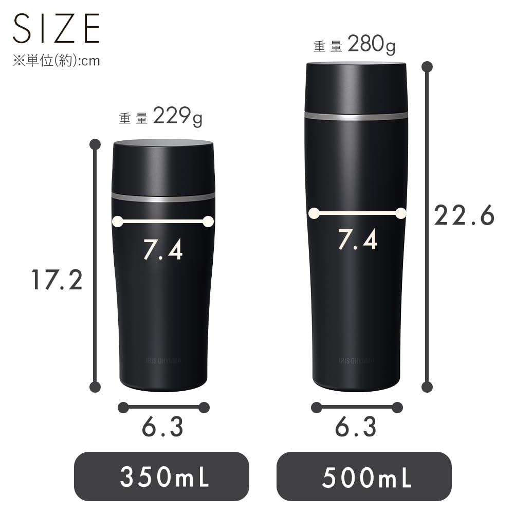 Iris Ohyama Water Bottle Ceramic Coated Mug Bottle with Integrated Lid and White [Dishwasher Safe] 350ml, Gasket, CMSS-350
