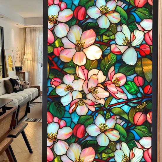 Витражная статическая оконная пленка Винтажная цветочная защитная пленка для защиты от солнца Водонепроницаемая пленка для покрытия окон из ПВХ