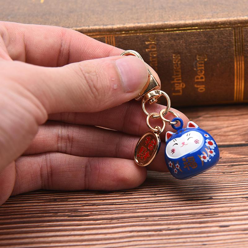 Japanese Cute Lucky Cat Keychains Car Bag Decor Water Sound Bell Pendent Charm