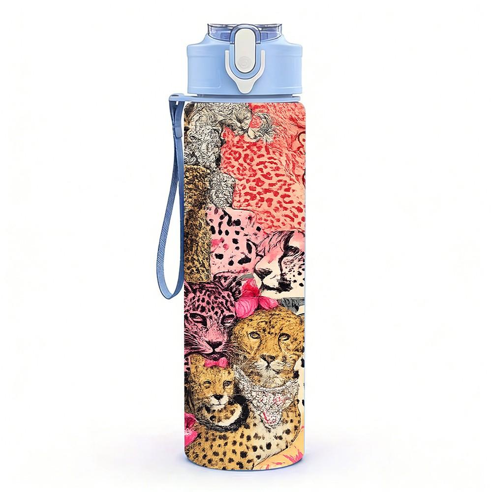1PC Vintage Woman Flower Collage Art Print 750ml Color Plastic Sports Water Bottle Leakproof Flip Straw Lid Suitable for Sports Office Home Use