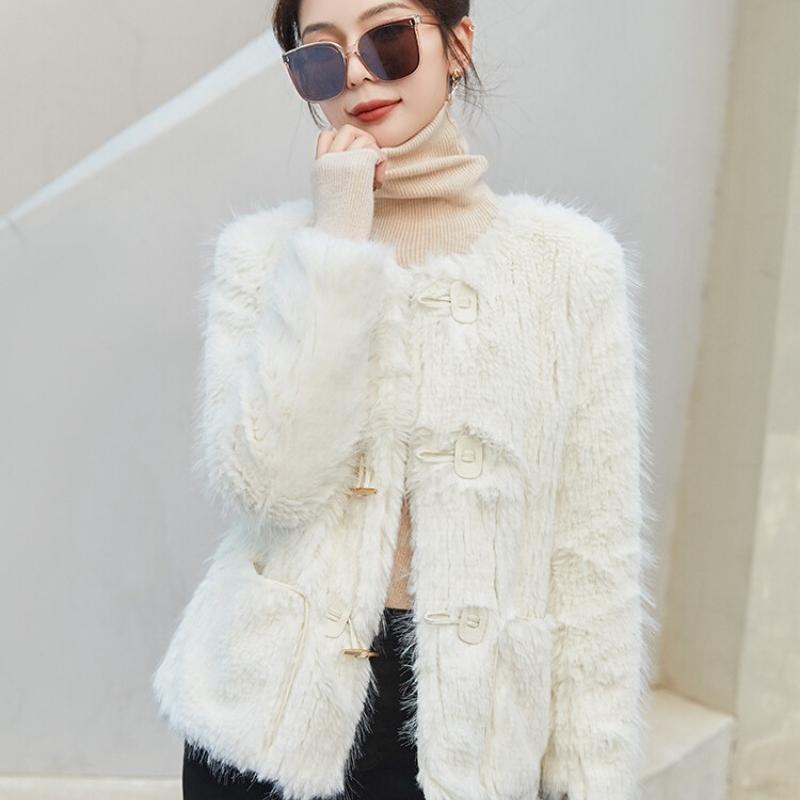 Зимнее новое стильное пальто из лисьего меха, цельное женское замшевое пальто с роговыми пуговицами, теплое пальто