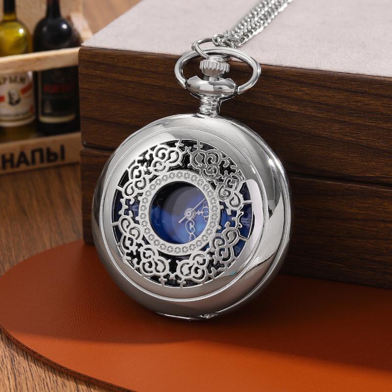 2 шт./набор, 1 шт. мужские ретро-модные кварцевые карманные часы и 1 шт. классическое серебристое ожерелье с крестом, подарок на День отца, идеальный выбор для подарков