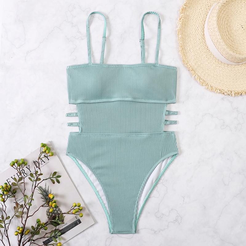 Sexy Ribbed One Piece Swimsuit Solid Swimwear Women 2022 Cut Out Monokini High Cut Swimming Suit For Women Bathing Suits