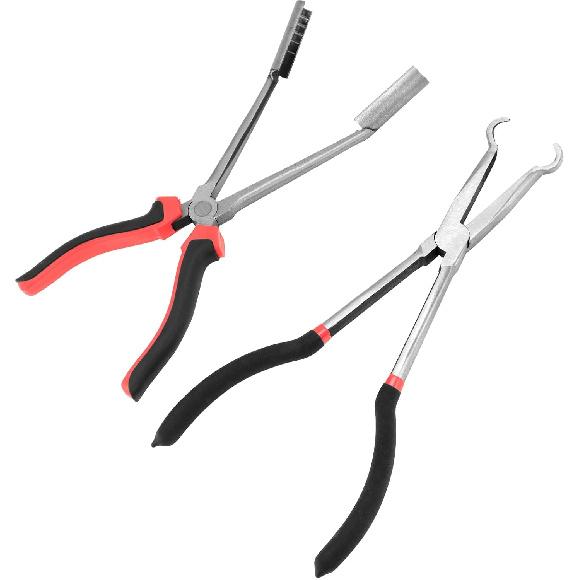 QWORK Car Spark Plug Wire Removal Pliers Tool, Sleeve Type Spark Plug Puller + Round Spark Plug Pliers, QS30577