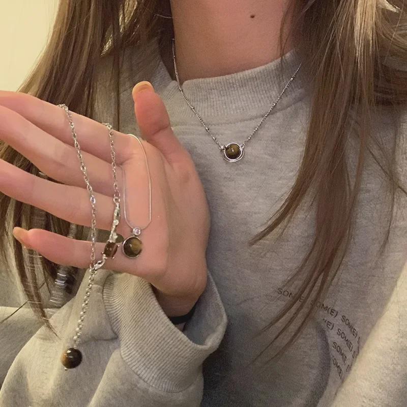 Элегантное женское ожерелье из бисера тигровый глаз 2024 года: Высококачественная, холодная, универсальная цепь для ключицы