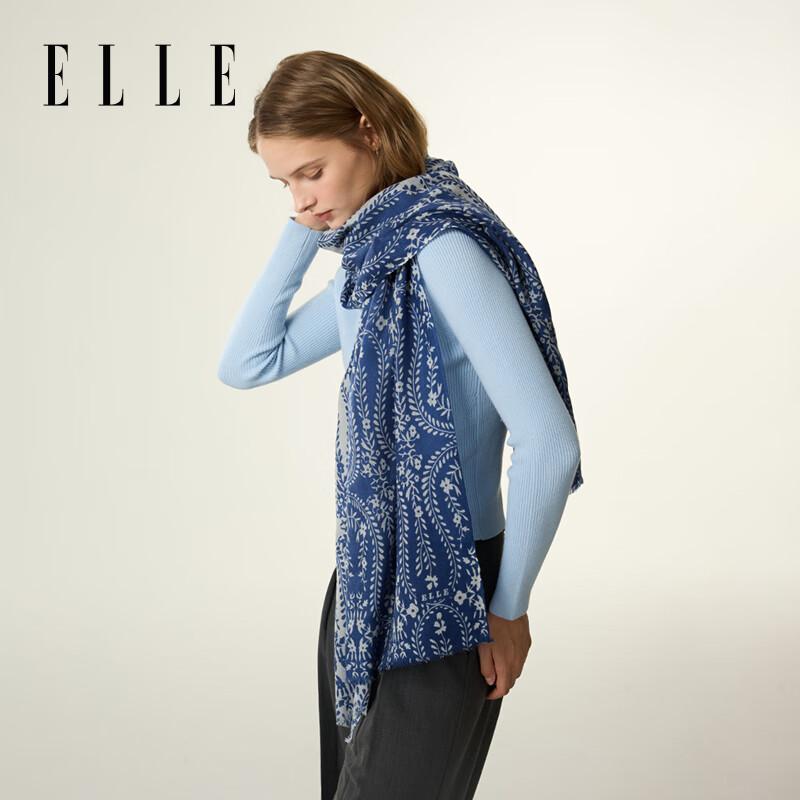 ELLE [Gift Box Set] 100% Pure Wool Women's Scarf Shawl Printed Gift for Mom Girlfriend