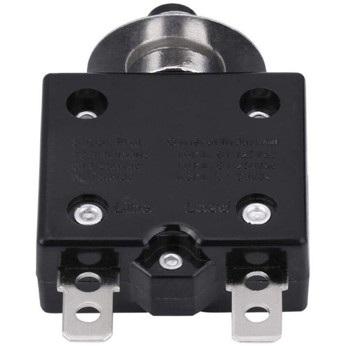Disjoncteur thermique réarmable à bouton-poussoir 125-250V AC / 50V DC – 18 A, noir