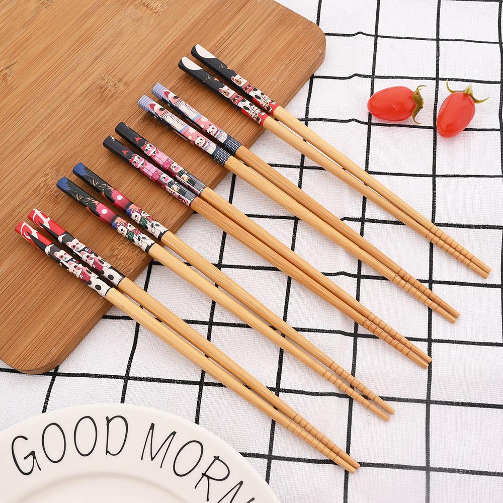 Многоразовый набор из 5 пар бамбуковых палочек ручной работы в японском стиле из натурального дерева, палочки для еды, суши, еды, кошек, цветов, разноцветные деревянные палочки для еды