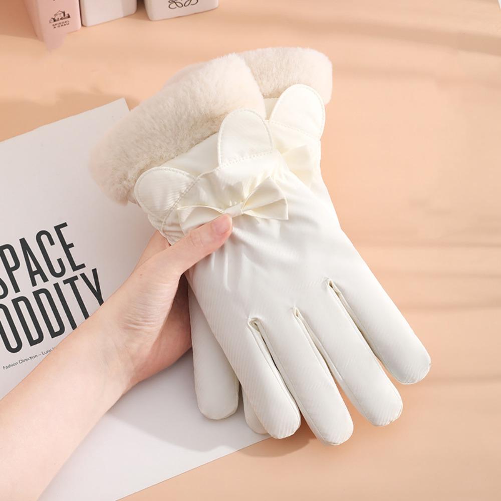 Down Cotton Plush Thickened Gloves Soft Satin Windproof Gloves Cute Ears Finger Mittens  Autumn