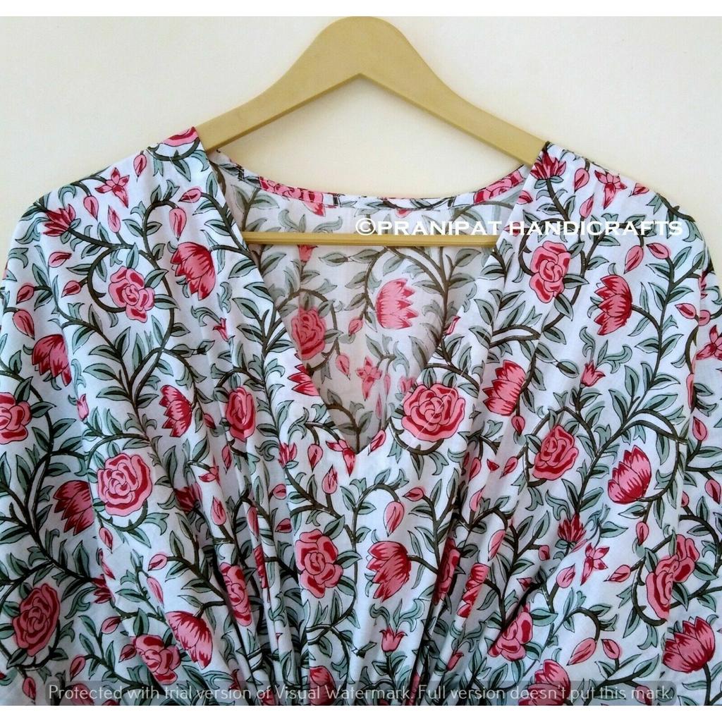 Индийское белое длинное платье с цветочным принтом из хлопка в стиле хиппи макси женское ночное платье-кафтан CKFTN-SCRN-FULL-BUYIT-071