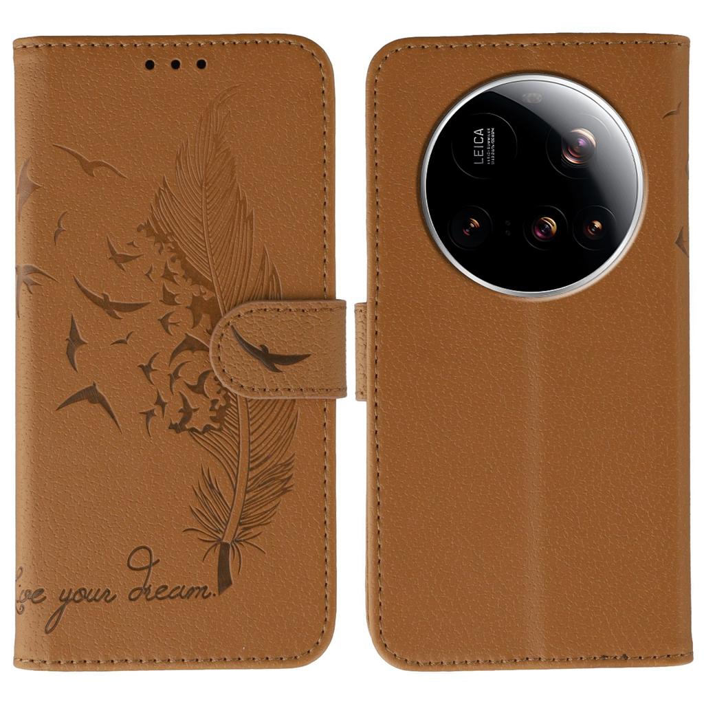 For Xiaomi 15 Ultra Case Feather Imprint PU Leather Wallet Phone Cover