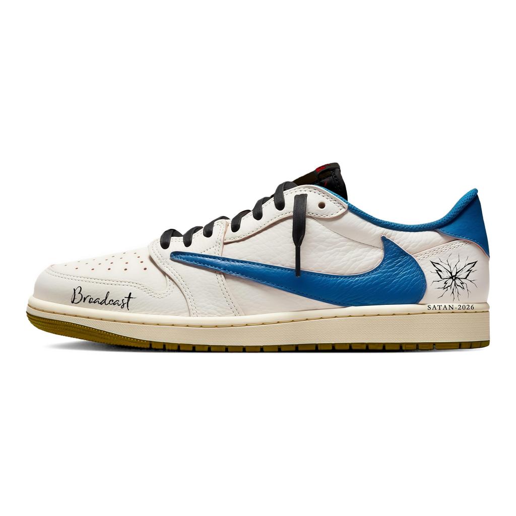 Travis Scott X Jordan Air Jordan 1 Винтажные Баскетбольные Кроссовки Женские Низкие Синие DZ4137-700(Команда1897-)