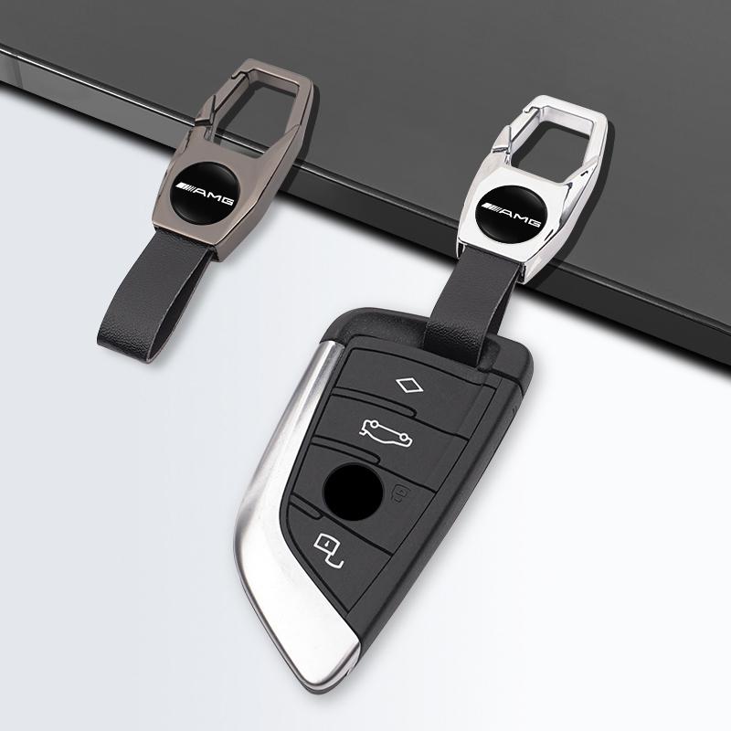 LVCF8 Metal Keychain Car Key Leather Decorative Ring Keychain Sticker For Mercedes Benz AMG E C A B Class GLE GLS CLA CLE GLC CLS GLA