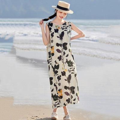 Хлопковое винтажное цветочное платье без рукавов большого размера, новинка, повседневное свободное длинное летнее платье для женщин