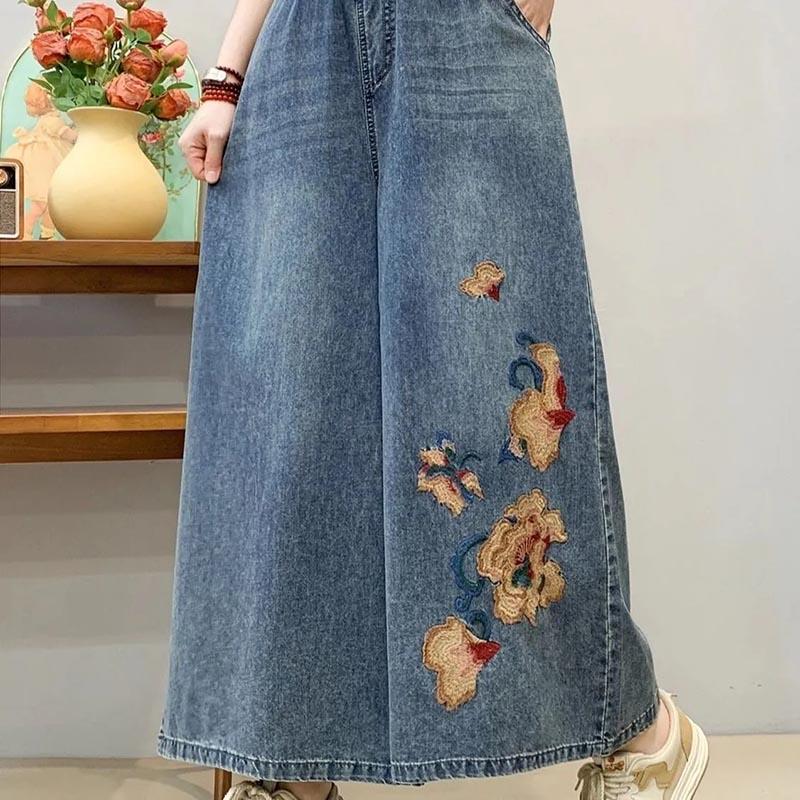 Летние хлопковые брюки женские больших размеров, свободные джинсовые брюки, универсальные повседневные джинсы с высокой посадкой и широкими штанинами