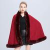 1630 #Fur Collar Temperament Cape Type Knitted Red Solid Color Shawl Cardigan Jacket