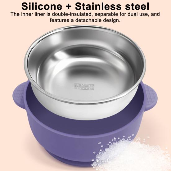 Детская миска для кормления, двухслойная миска для риса из нержавеющей стали с присоской, суповая миска без бисфенола А, контейнеры для еды с двойной ручкой