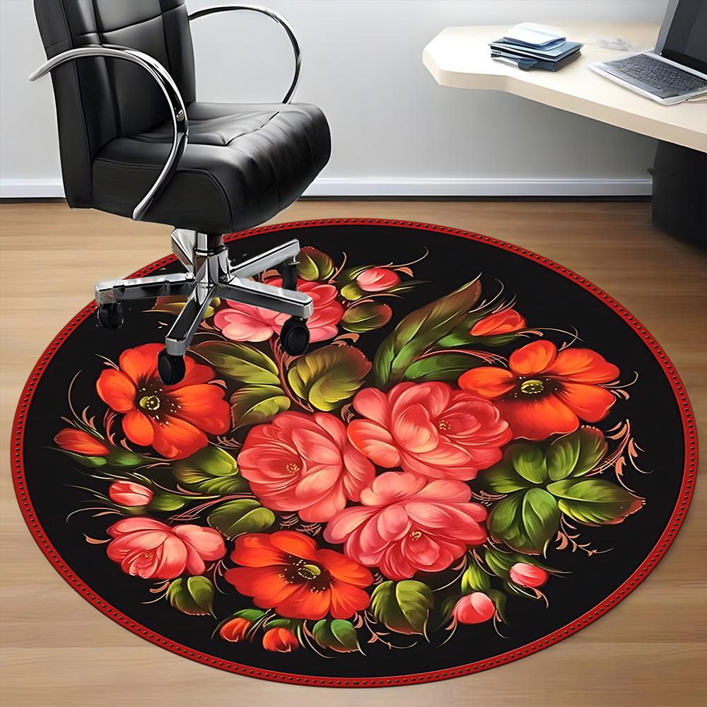 1pc Floral Bouquet Decorative Chair Carpet for Office, Round Non-Slip Durable Large Size Office Carpet, Suitable for Office, Beautiful Decoration