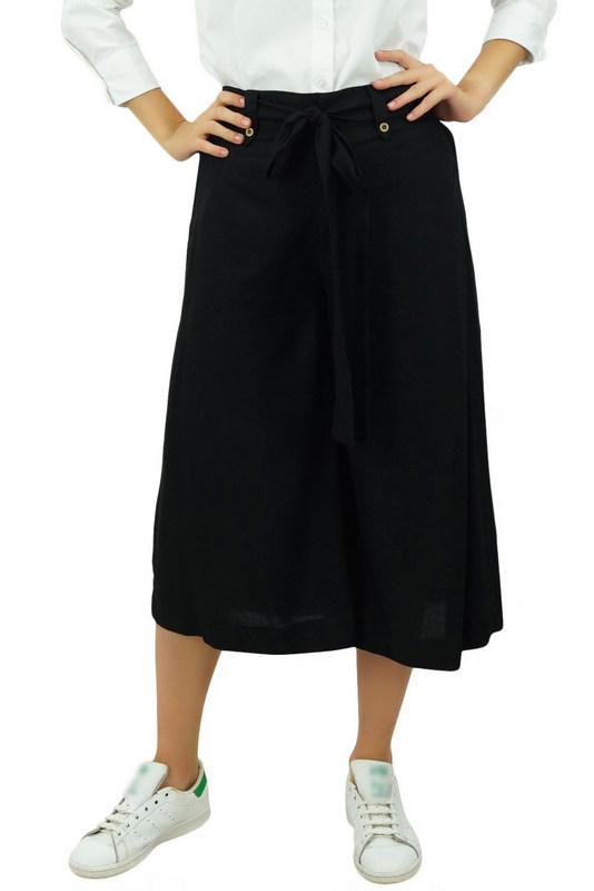 Bimba Женские брюки-капри из искусственного шелка с широкими штанинами, повседневные летние брюки с резинкой сзади и поясом, черные -