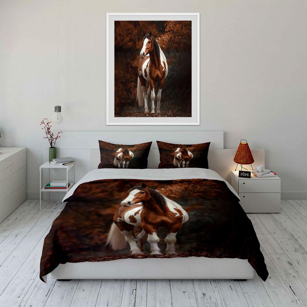 Beautiful Horse Themed Decor Set Soft Comfortable Duvet Cover Bedding Set Included 1*Duvet Cover & 2*Pillowcases, Gift