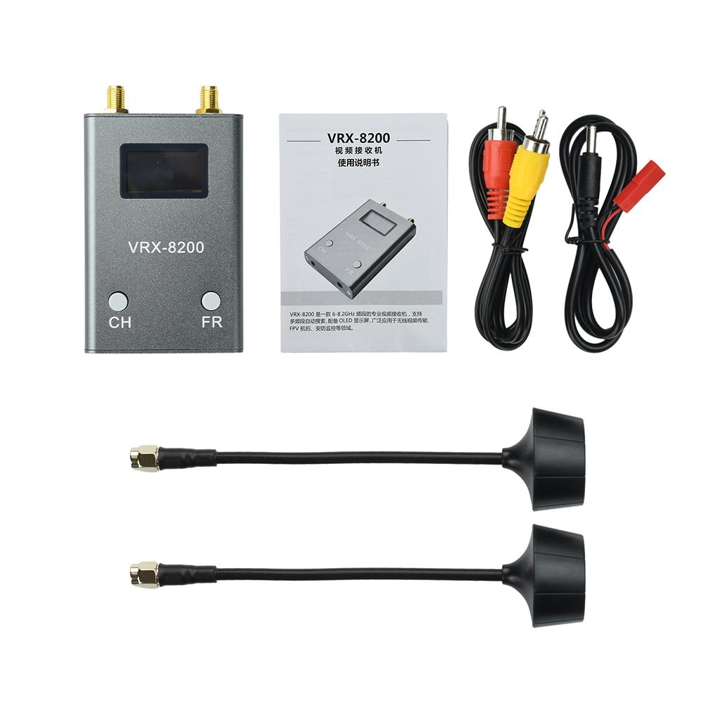 6 8.2GHz VRX 8200 Video Receiver 128Ch Auto Scan OLED Screen 95dBm Sensitivity Dual Antenna Wireless Video Transceiver