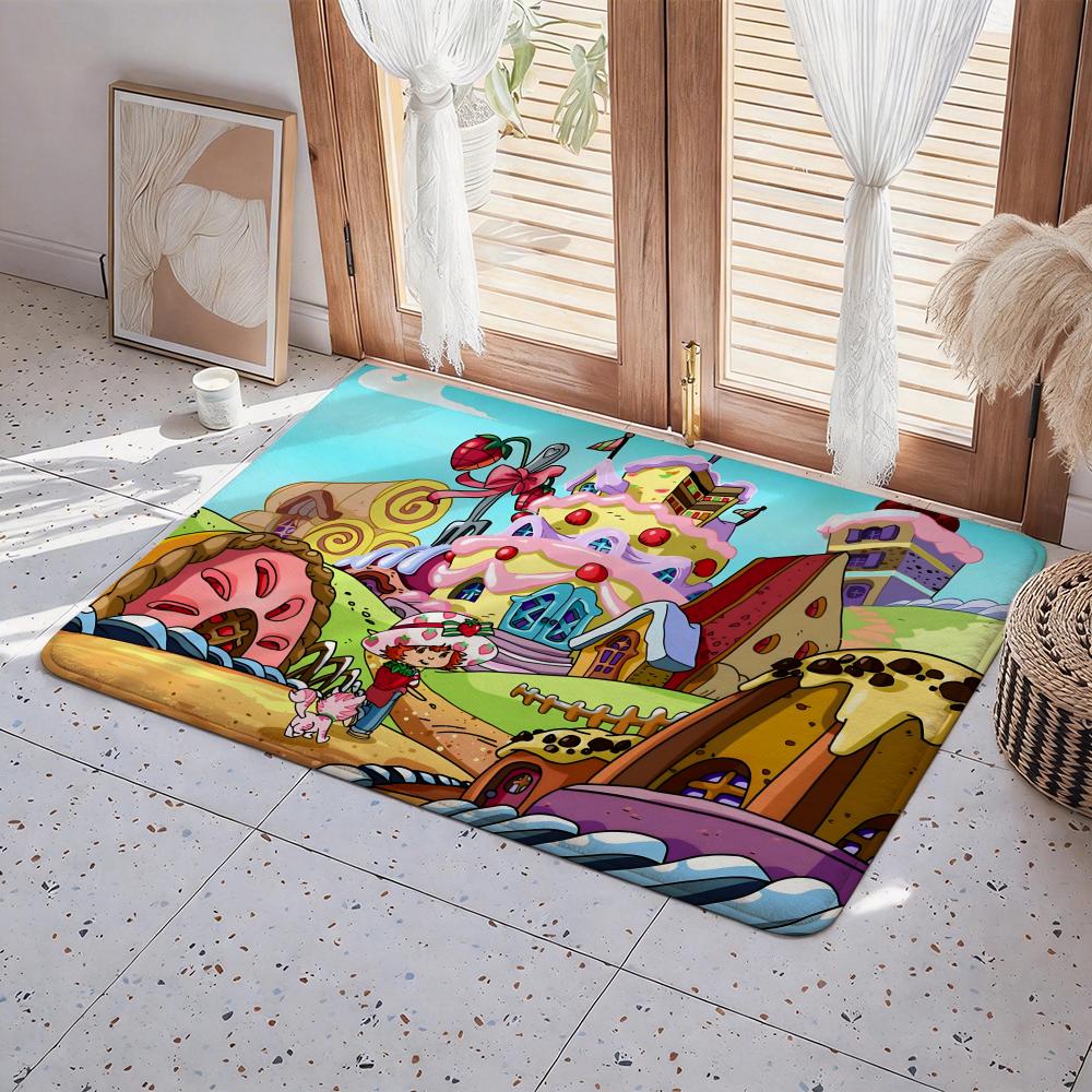 Cartoon S Strawberry Shortcake Floor Mat Eco Flannel Doormat Non Slip Odorless Indoor Floor Rug Soft Short Plush Home Mat
