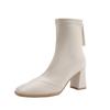 Celebrity Style Square Head Thick Heel Back Zipper Temperament Thin Boots Autumn Versatile Light Mature Style Fashion Short Boots
