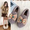 Flat Bottom One-pedal Doudou Shoes Velvet Cotton Shoes 2025 Autumn and Winter New Popular Fashion Bow Fluffy Shoes Outer Wear