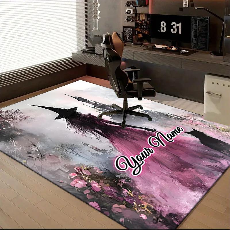 1PC Custom Name Witch In Pink Dress Theme Floor Mat Ideal for Living Room, Game Rooms, Office, Bedroom,Floor Mat Playful Design31