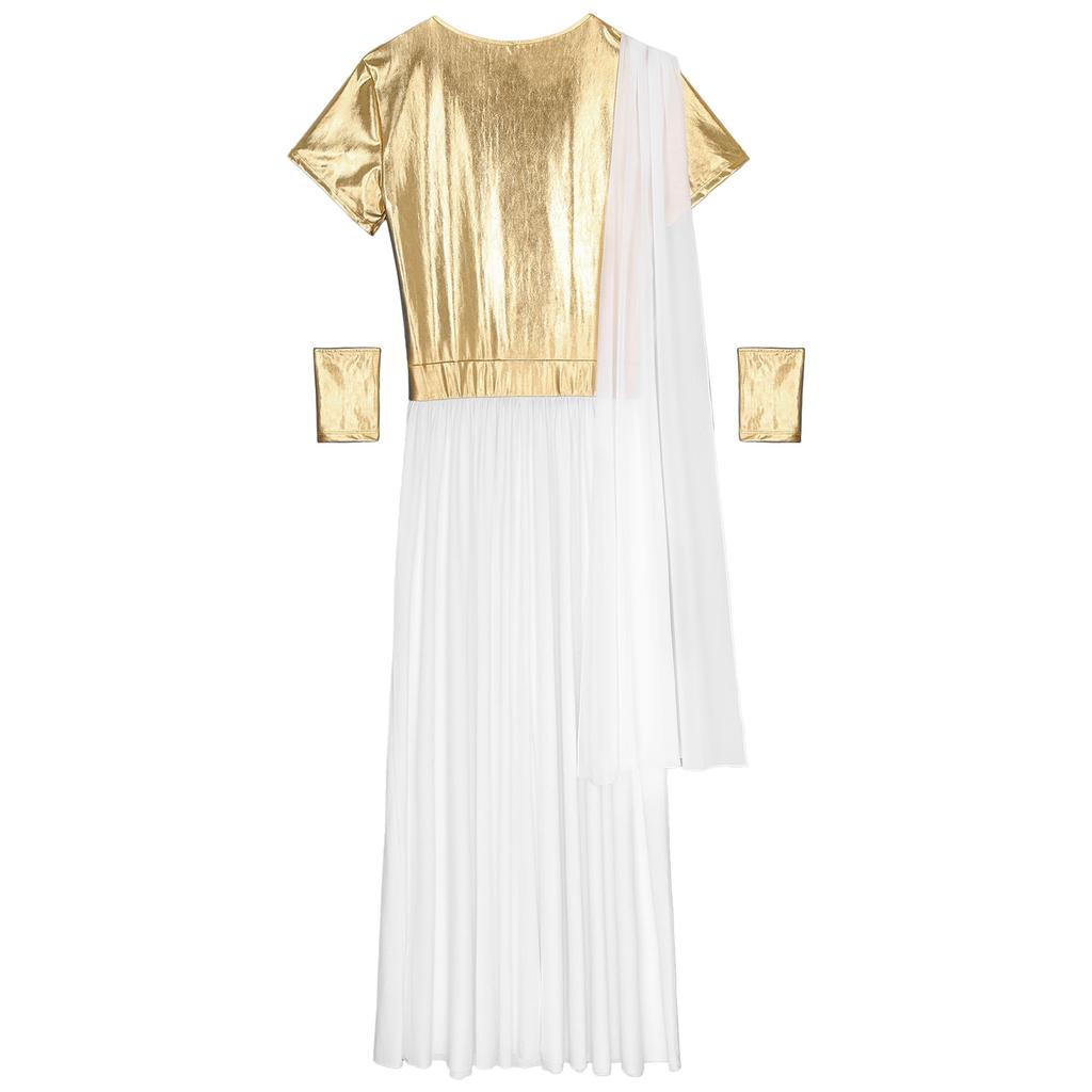 Мужской костюм тоги на Хэллоуин - Металлическая лоскутная туника-пуловер с перчатками и напульсниками для греческой/римской тематики