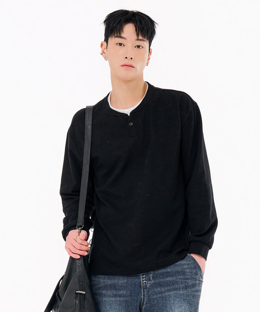 CHASECULT Men'S Neck Variation Layered Long Sleeve T-Shirt-Fark5114B03