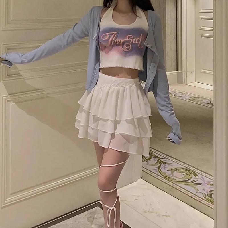 Летняя женская майка с лямкой на шее Y2K и принтом, облегающий топ без рукавов и открытой спины, милая женская футболка, топы без рукавов