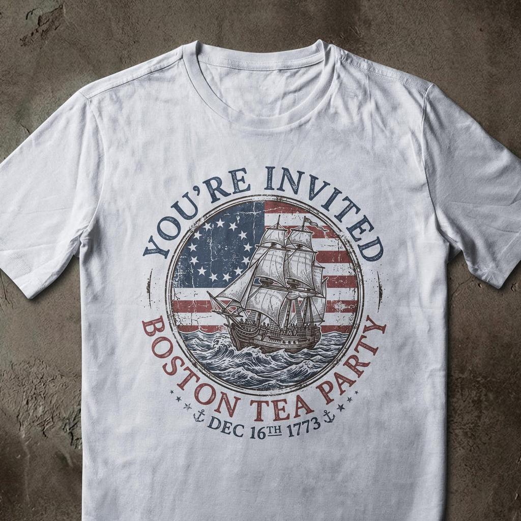 Boston Tea Party 1773 Invitation T-Shirt | Vintage Revolutionary Americana Top
