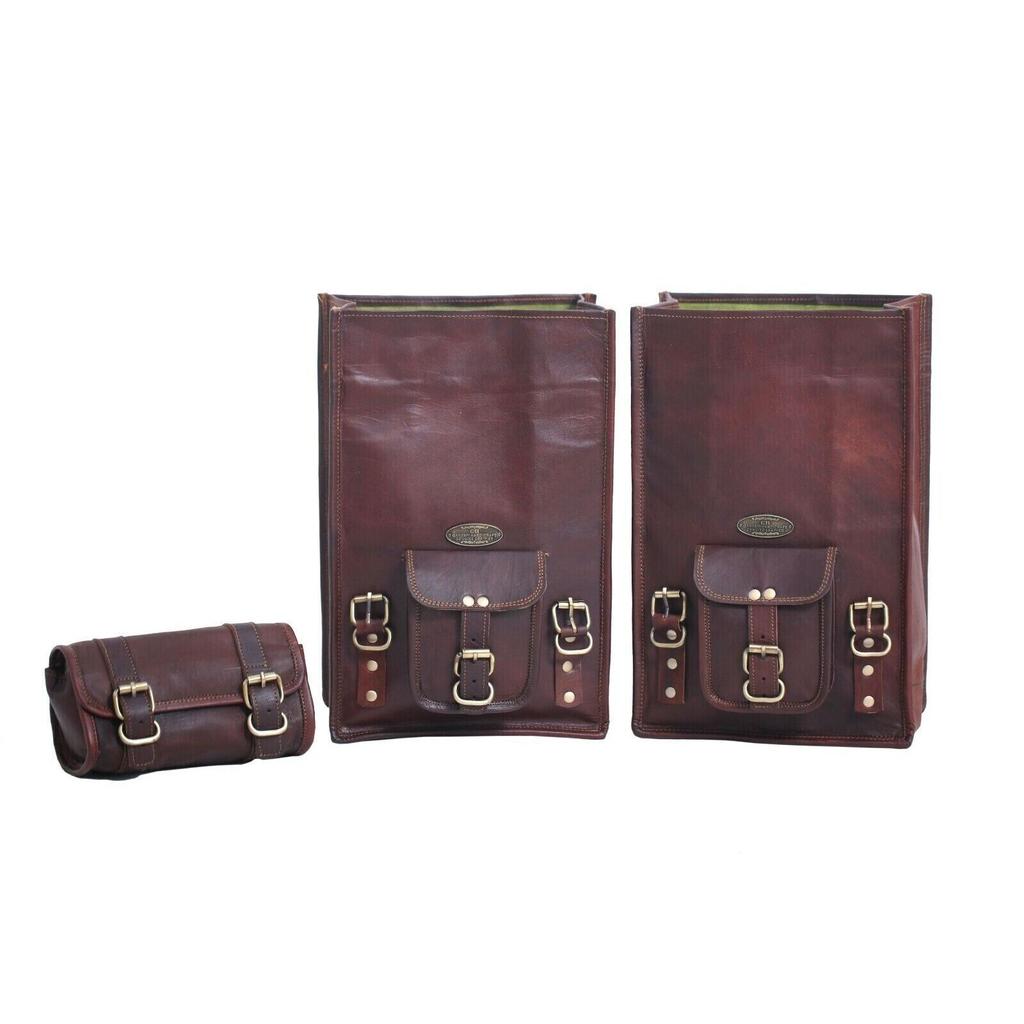 3 боковых сумки для мотоциклов 2, коричневые кожаные седельные сумки, седельные кофры