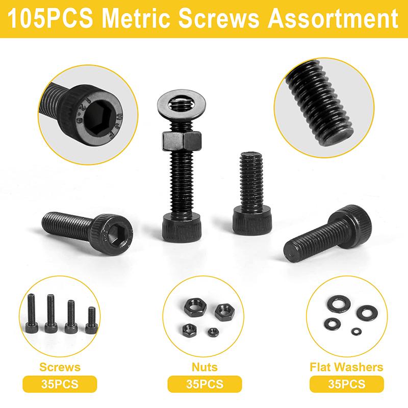 105 шт. болт с шестигранной головкой из углеродистой стали, гайка, шайба, полный комплект