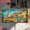 Винтажная металлическая номерная табличка LISBOA - 2D Плоская 11,8"x5,9" Алюминиевый знак, Дизайн с лиссабонским трамваем, Декор для гаража, кафе, Подарок из Португалии