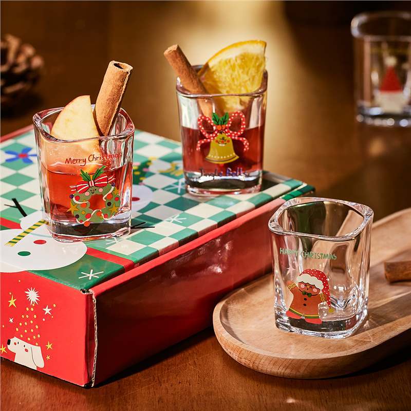 Yan value household water cup new net celebrity christmas cup cartoon Shochu glass glass creative gift box set