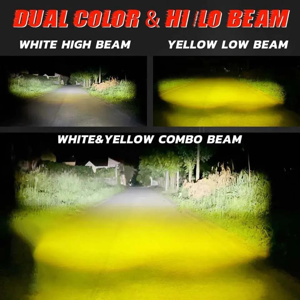 1PCS Motorcycle Car LED Headlight Modified Light Helmet Spotlights Dual Eye White Yellow 12V Electric Vehicle Truck Motorbike