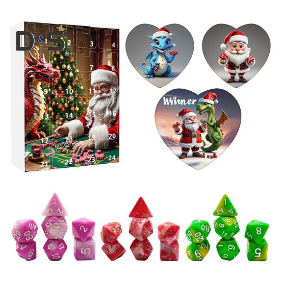 DND Dice Адвент-календарь 2024 Акриловые разноцветные многогранные игральные кости Набор для геймеров Ролевые игры 24-дневный рождественский календарь обратного отсчета
