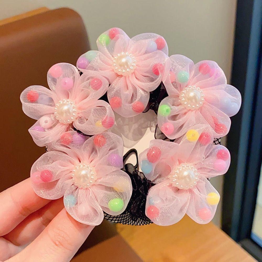 Mesh Flower Hair Net Rainbow Ballet Bun Snood Fashion Children Bun Net  Party