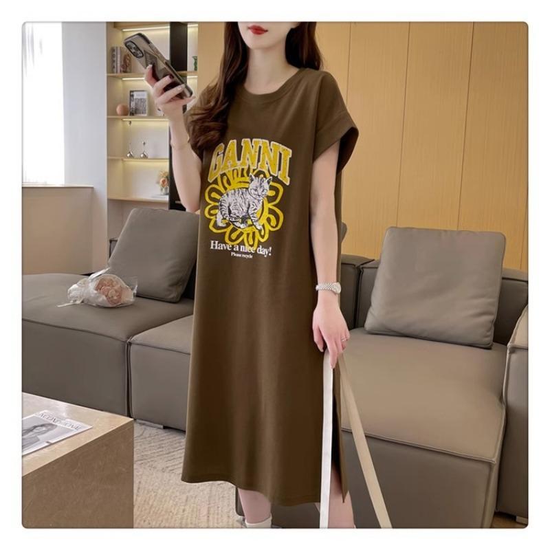 Женское платье-футболка с короткими рукавами и принтом, свободное повседневное утягивающее платье с разрезом на рукаве-крыле