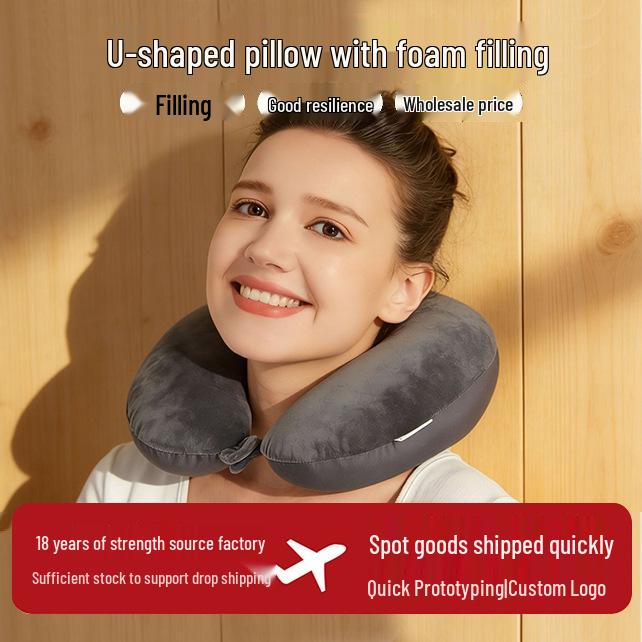 U-Shaped Crystal Soft Foam Neck Support Travel Pillow for Side Sleepers