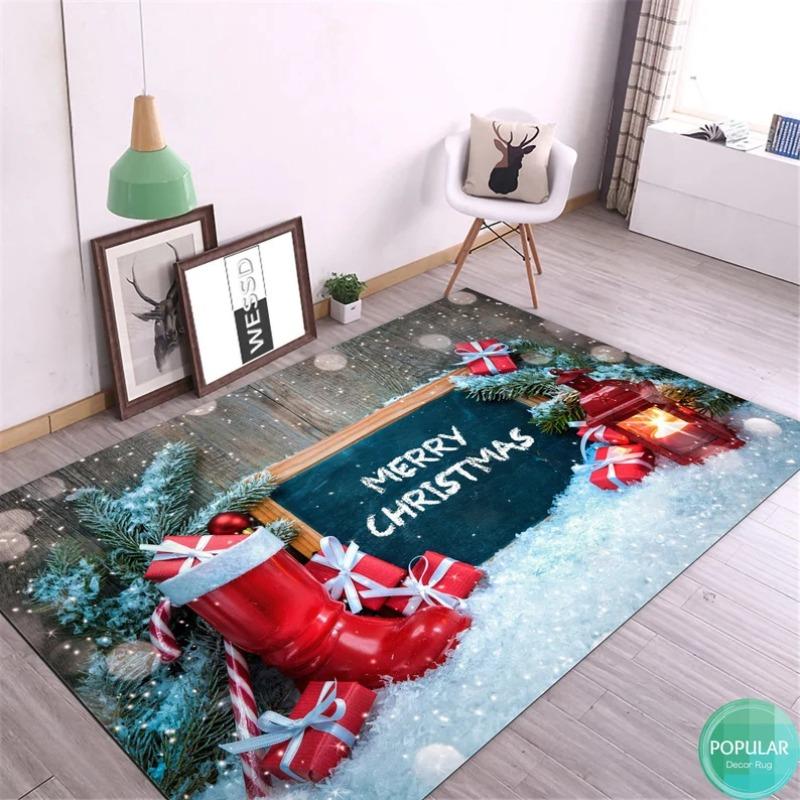 Merry Christmas Decoration Welcome Home Anti-Slip Door Mat Carpet Santa Flannel Floor Rugs for Living Room Home Decor Rug