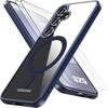 Case and 2 Tempered Glasses for Samsung Galaxy S25, Protection with Magnetic Ring - Navy Blue
