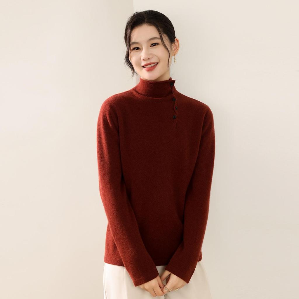 Winter 2025: Loose Casual Wool Sweater with Half-High Collar & Rolled Hem